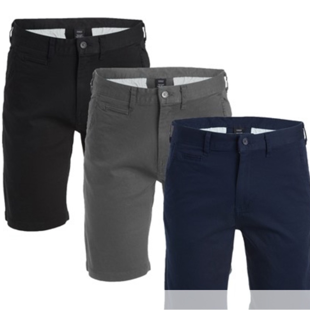 Men's Black, Gray, and Blue Cotton Stretch Chino Shorts